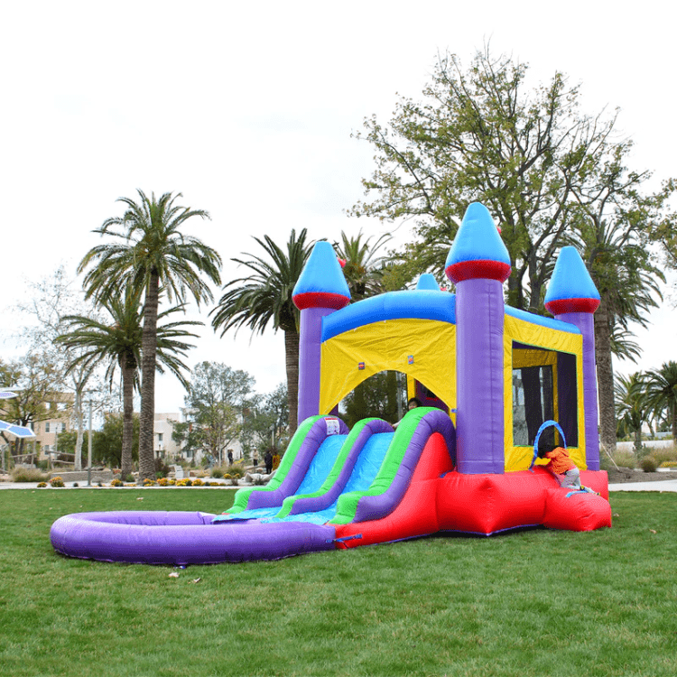 Jelly Bean Castle Bounce House with Dual Lane Water Slide (W